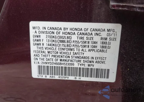 2011 Acura Mdx Technology Package from USA, damaged, VIN 2HNYD2H66BH533099